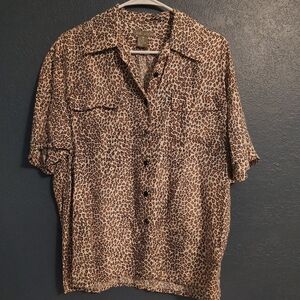 Silk Icon Oversized Leopard Print Button Down Shirt